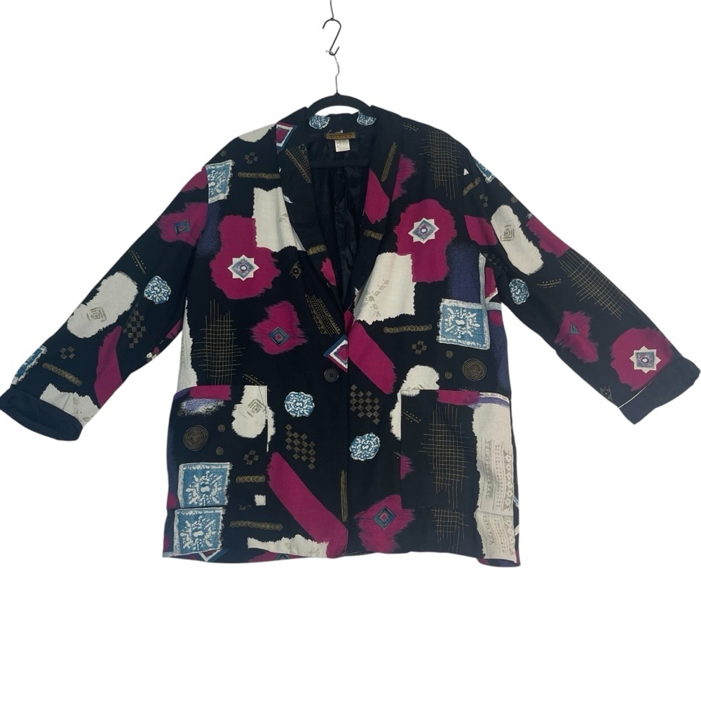 Vintage 80’s Multicolor Patterned Blazer‎ Size L 3/4 Sleeves. *D0091